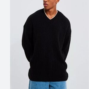 Vintage Valentino Marini Knit Sweater V neckline 100% wool Black Minimalist XXL